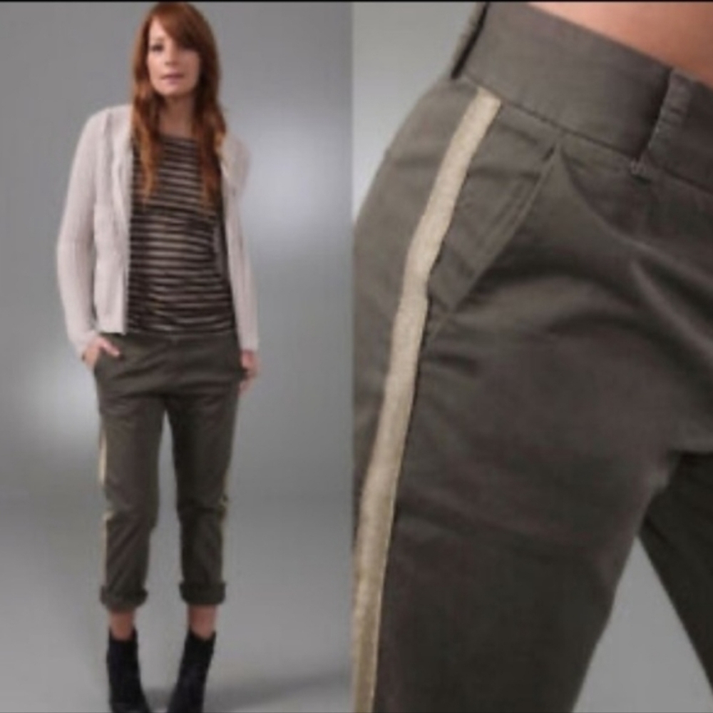 Current/Elliott Olive Pants with Gold Stripe